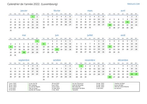 les jours fériés au luxembourg 2022